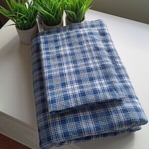 Twin Blue Plaid Flannel Duvet Cover and Sham
